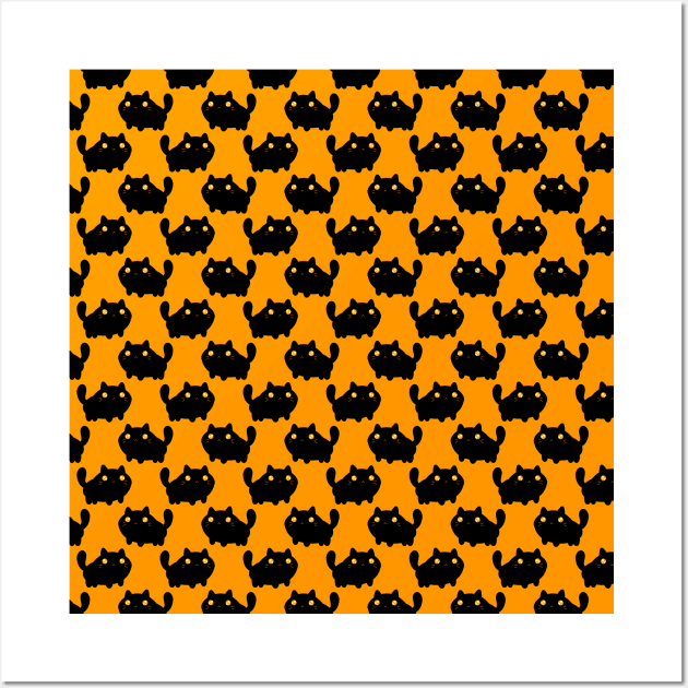 Cartoon Fat Black Cat Pattern Wall Art by saradaboru